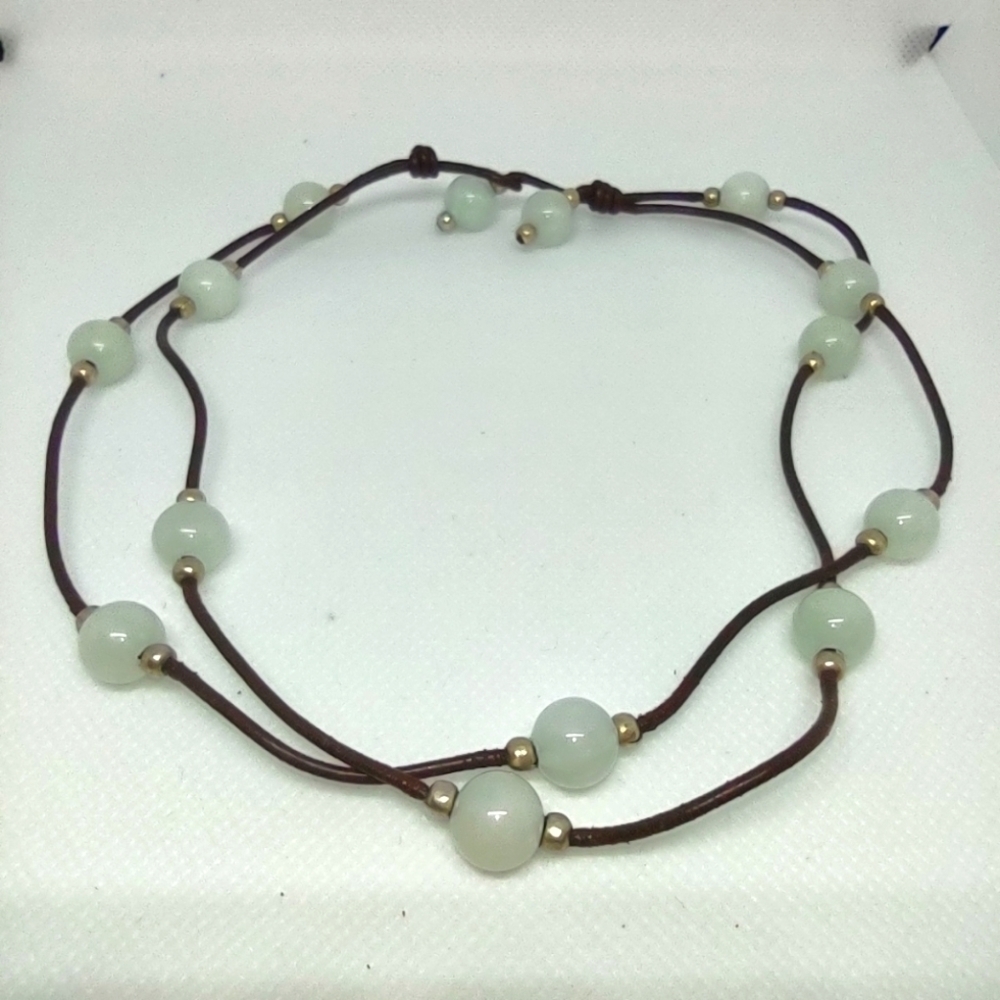 👍 5 for $20 Aventurine & Leather Double Strand Necklace